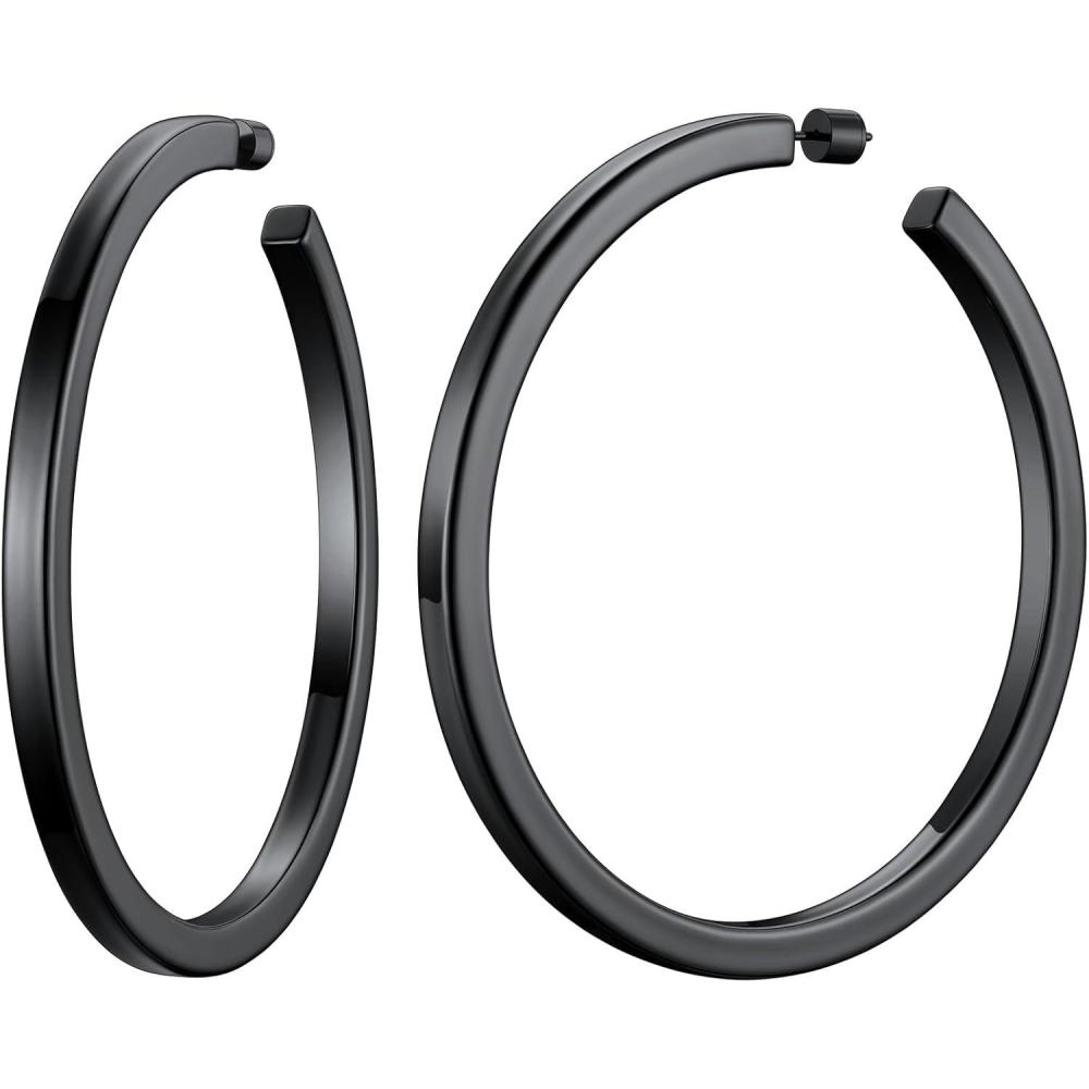 imageChainsHouse 316L Stainless Steel Hoop Earrings for Women 30mm40mm60mm80mm 18K GoldBlack Lightweight Open Hoop Earrings Fits for Sensitive Ears Send Gift BoxA Black80mm