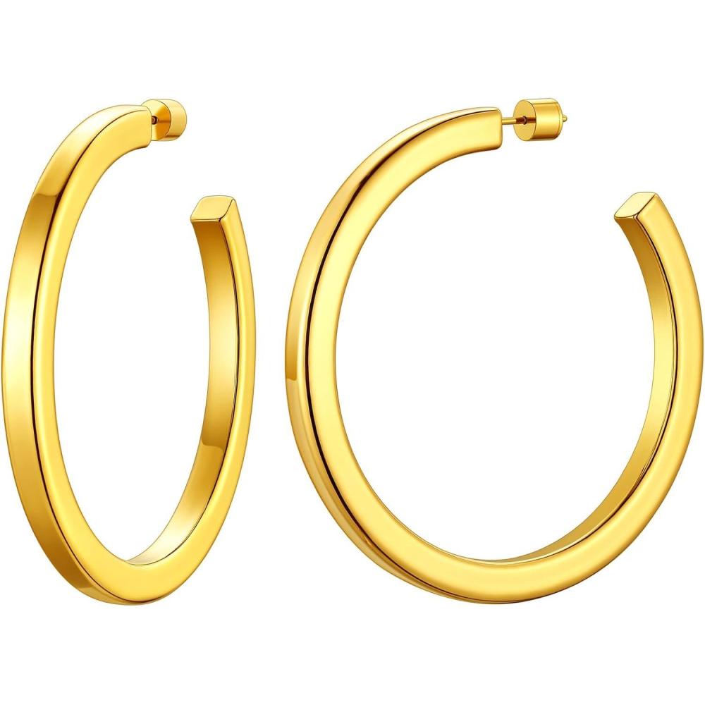 imageChainsHouse 316L Stainless Steel Hoop Earrings for Women  30mm40mm60mm80mm 18K GoldBlack Lightweight Open Hoop Earrings Fits for Sensitive Ears Send Gift BoxC Gold60mm