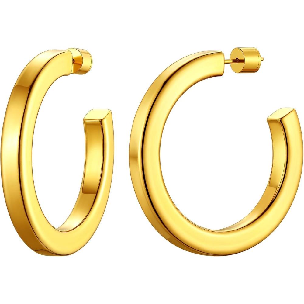 imageChainsHouse 316L Stainless Steel Hoop Earrings for Women  30mm40mm60mm80mm 18K GoldBlack Lightweight Open Hoop Earrings Fits for Sensitive Ears Send Gift BoxC Gold40mm