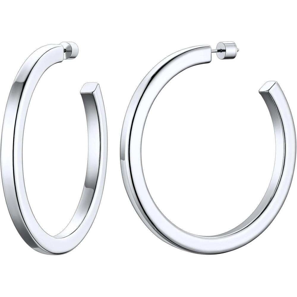 imageChainsHouse 316L Stainless Steel Hoop Earrings for Women 30mm40mm60mm80mm 18K GoldBlack Lightweight Open Hoop Earrings Fits for Sensitive Ears Send Gift BoxB Stainless60mm