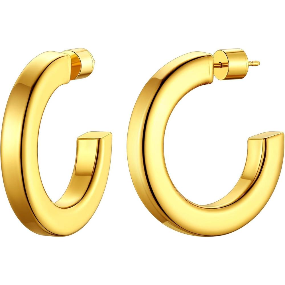 imageChainsHouse 316L Stainless Steel Hoop Earrings for Women 30mm40mm60mm80mm 18K GoldBlack Lightweight Open Hoop Earrings Fits for Sensitive Ears Send Gift BoxC Gold30mm