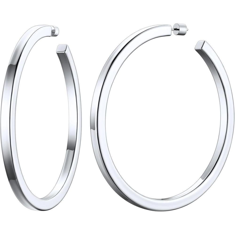 imageChainsHouse 316L Stainless Steel Hoop Earrings for Women 30mm40mm60mm80mm 18K GoldBlack Lightweight Open Hoop Earrings Fits for Sensitive Ears Send Gift BoxB Stainless80mm