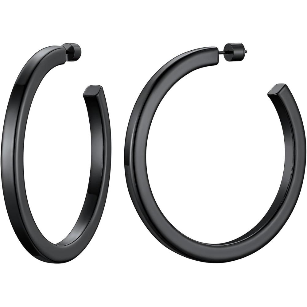 imageChainsHouse 316L Stainless Steel Hoop Earrings for Women 30mm40mm60mm80mm 18K GoldBlack Lightweight Open Hoop Earrings Fits for Sensitive Ears Send Gift BoxA Black60mm