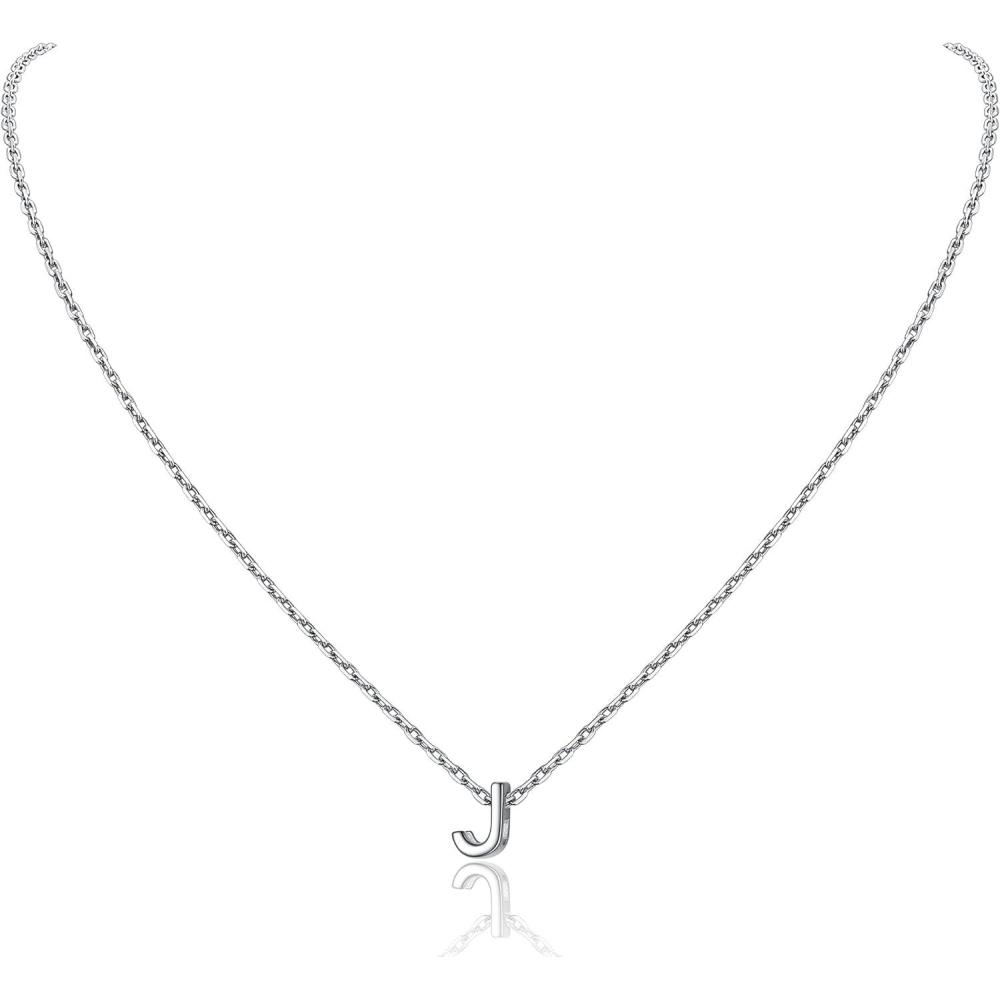 imageChainsHouse 925 Sterling Silver Initial Necklace Letter Necklaces for Women J Initial