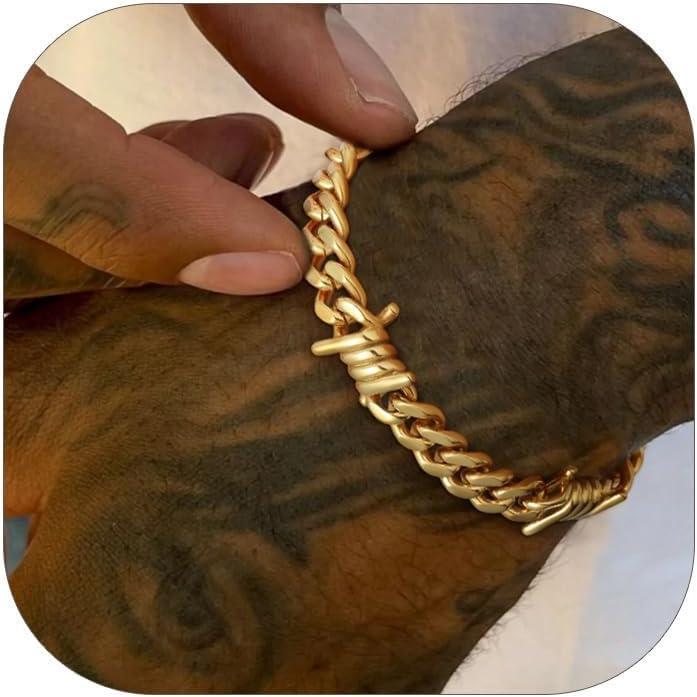 imageChainsHouse Barbed Wire Bracelet Cuban Link Chain Bracelet for Men Stainless Steel Gothic Punk Thorns Hand Chain Hip Hop Jewelry 57912mm Width 7quot83quot Length Send Gift BoxG9mmShiny Gold