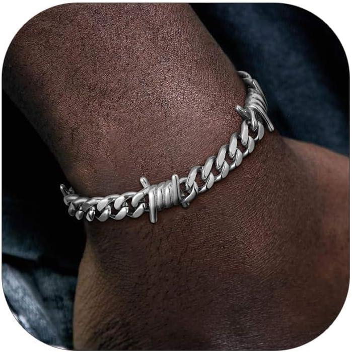 imageChainsHouse Barbed Wire Bracelet Cuban Link Chain Bracelet for Men Stainless Steel Gothic Punk Thorns Hand Chain Hip Hop Jewelry 57912mm Width 7quot83quot Length Send Gift BoxC9mmStainless Steel