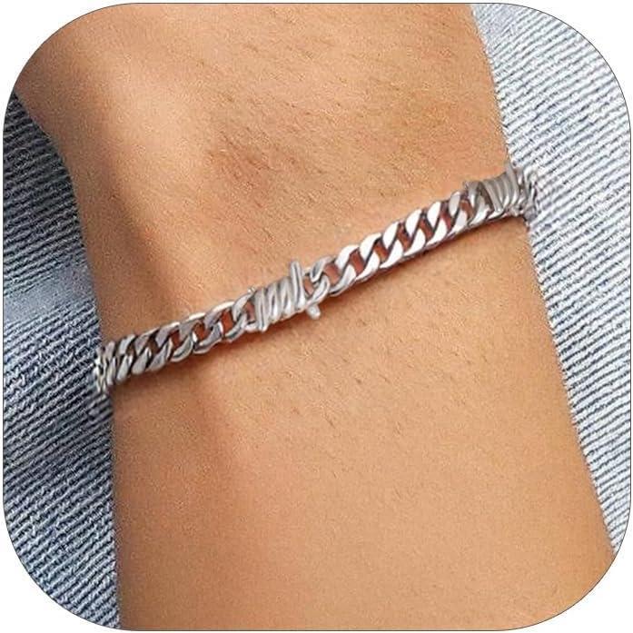 imageChainsHouse Barbed Wire Bracelet Cuban Link Chain Bracelet for Men Stainless Steel Gothic Punk Thorns Hand Chain Hip Hop Jewelry 57912mm Width 7quot83quot Length Send Gift BoxA5mmStainless Steel