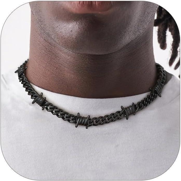 imageChainsHouse Barbed Wire Necklace Punk Thorns Chain Necklace for Men Women 567912MM Wide Stainless SteelBlack MetalGold Plated Hiphop Rock Jewelry 1822 Inchesj9mmBlackThorns Chain