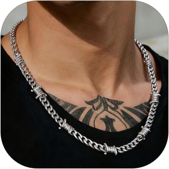 imageChainsHouse Barbed Wire Necklace Punk Thorns Chain Necklace for Men Women 567912MM Wide Stainless SteelBlack MetalGold Plated Hiphop Rock Jewelry 1822 Inchese7mmSteelThorns Chain
