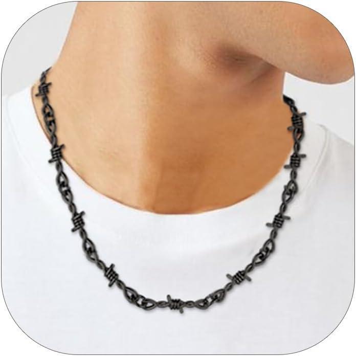 imageChainsHouse Barbed Wire Necklace Punk Thorns Chain Necklace for Men Women 567912MM Wide Stainless SteelBlack MetalGold Plated Hiphop Rock Jewelry 1822 Inchesb6mmBlackBarbed Wire Chain