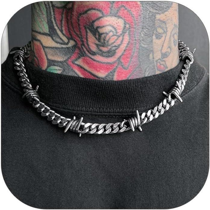 imageChainsHouse Barbed Wire Necklace Punk Thorns Chain Necklace for Men Women 567912MM Wide Stainless SteelBlack MetalGold Plated Hiphop Rock Jewelry 1822 Inchesf9mmSteelThorns Chain