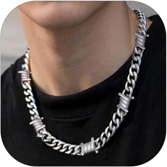 imageChainsHouse Barbed Wire Necklace Punk Thorns Chain Necklace for Men Women 567912MM Wide Stainless SteelBlack MetalGold Plated Hiphop Rock Jewelry 1822 Inchesg12mmSteelThorns Chain