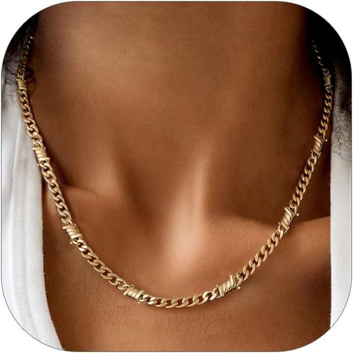 imageChainsHouse Barbed Wire Necklace Punk Thorns Chain Necklace for Men Women 567912MM Wide Stainless SteelBlack MetalGold Plated Hiphop Rock Jewelry 1822 Inchesl5mmGold PlatedThorns Chain