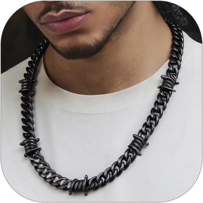 imageChainsHouse Barbed Wire Necklace Punk Thorns Chain Necklace for Men Women 567912MM Wide Stainless SteelBlack MetalGold Plated Hiphop Rock Jewelry 1822 Inchesk12mmBlackThorns Chain