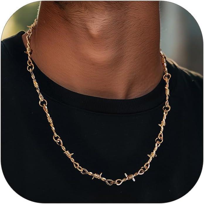 imageChainsHouse Barbed Wire Necklace Punk Thorns Chain Necklace for Men Women 567912MM Wide Stainless SteelBlack MetalGold Plated Hiphop Rock Jewelry 1822 Inchesc6mmGold PlatedBarbed Wire Chain