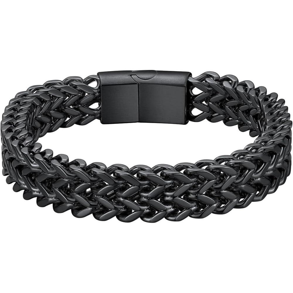 imageChainsHouse Bracelet for Men Franco Curb Chain Link with Sturdy Clasp 75839 Inches Length 61012MM Width Bracelet Chain Gift for Dad Husband Fathers Day BirthdayF 12mmBlack