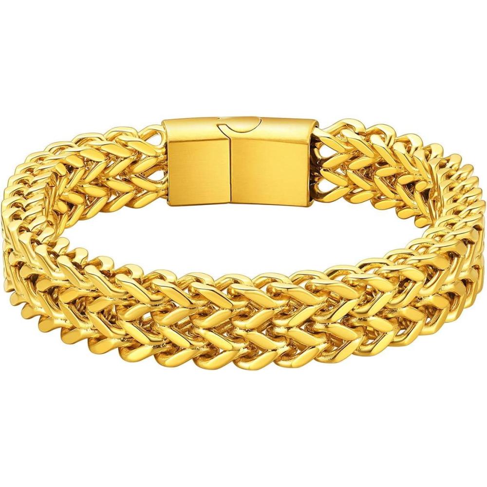 imageChainsHouse Bracelet for Men Franco Curb Chain Link with Sturdy Clasp 75839 Inches Length 61012MM Width Bracelet Chain Gift for Dad Husband Fathers Day BirthdayI 12mmGold Plated