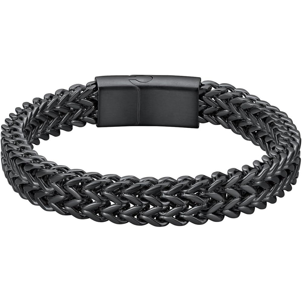 imageChainsHouse Bracelet for Men Franco Curb Chain Link with Sturdy Clasp 75839 Inches Length 61012MM Width Bracelet Chain Gift for Dad Husband Fathers Day BirthdayE 10mmBlack