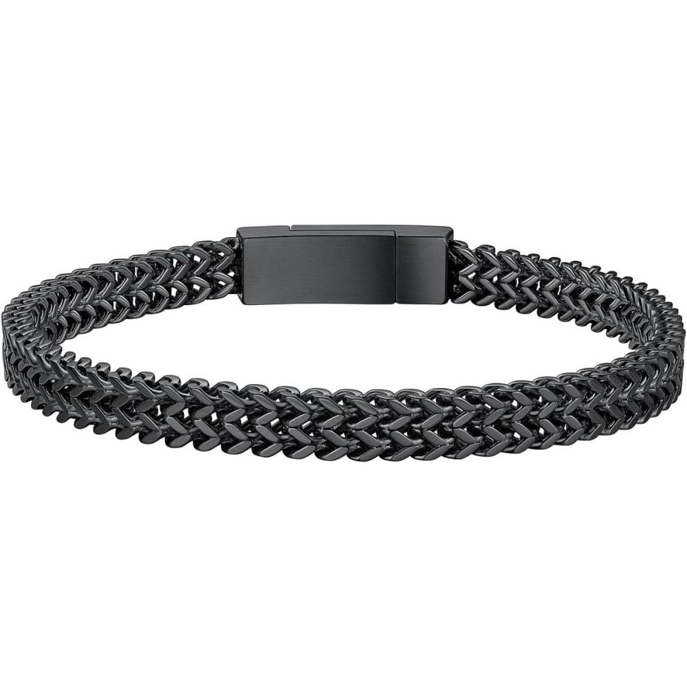 imageChainsHouse Bracelet for Men Franco Curb Chain Link with Sturdy Clasp 75839 Inches Length 61012MM Width Bracelet Chain Gift for Dad Husband Fathers Day BirthdayD 6mmBlack
