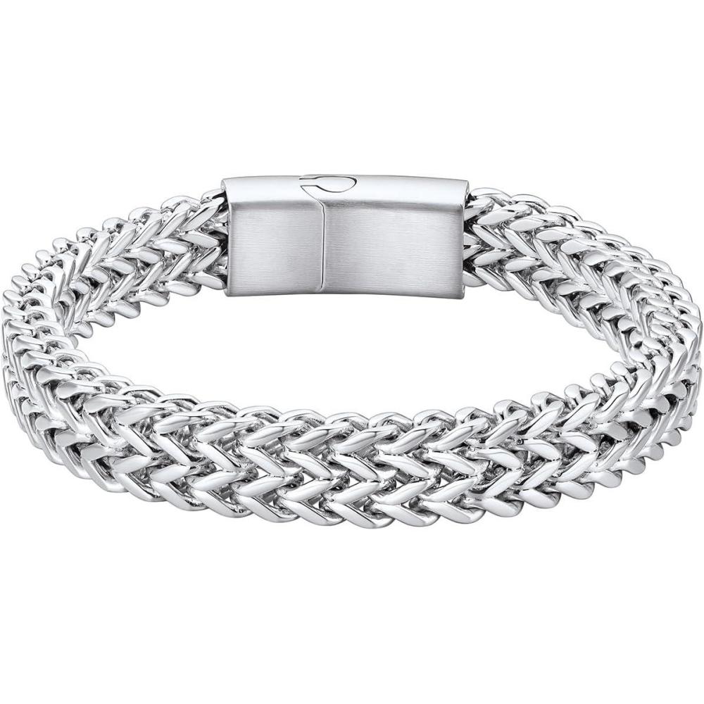 imageChainsHouse Bracelet for Men Franco Curb Chain Link with Sturdy Clasp 75839 Inches Length 61012MM Width Bracelet Chain Gift for Dad Husband Fathers Day BirthdayB 10mmSteel