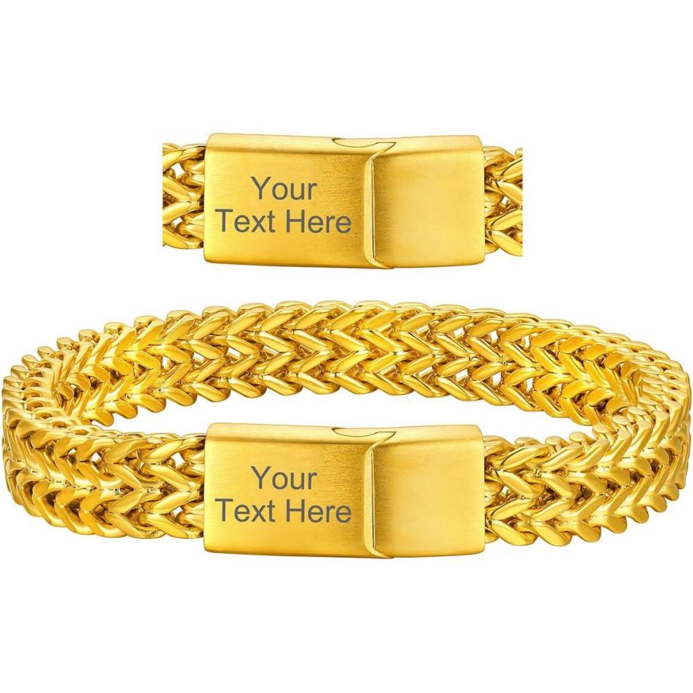 imageChainsHouse Bracelet for Men Franco Curb Chain Link with Sturdy Clasp 75839 Inches Length 61012MM Width Bracelet Chain Gift for Dad Husband Fathers Day BirthdayQ 10mmGold PlatedCustom