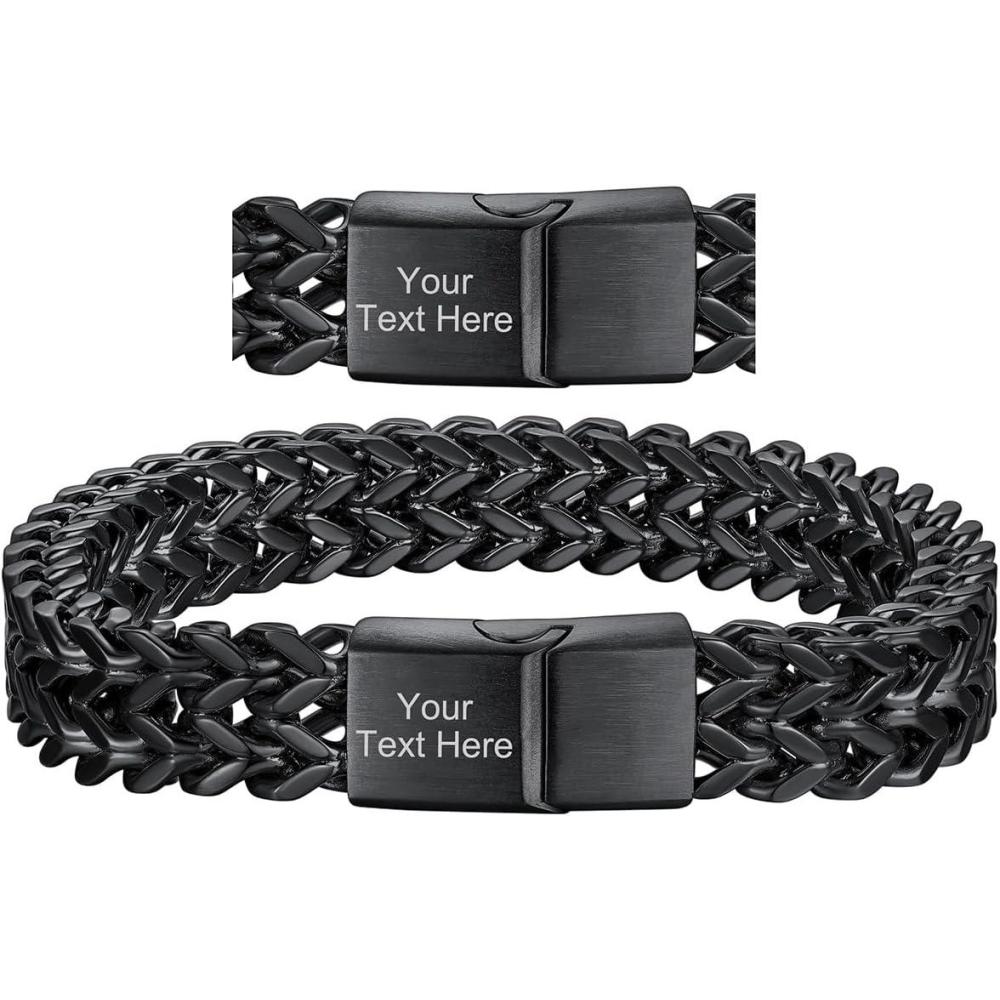 imageChainsHouse Bracelet for Men Franco Curb Chain Link with Sturdy Clasp 75839 Inches Length 61012MM Width Bracelet Chain Gift for Dad Husband Fathers Day BirthdayO 12mmBlackCustom