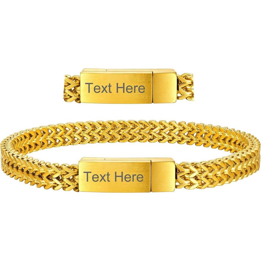 imageChainsHouse Bracelet for Men Franco Curb Chain Link with Sturdy Clasp 75839 Inches Length 61012MM Width Bracelet Chain Gift for Dad Husband Fathers Day BirthdayP 6mmGold PlatedCustom