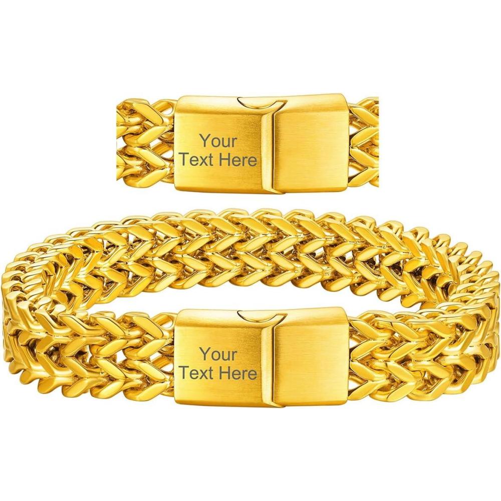 imageChainsHouse Bracelet for Men Franco Curb Chain Link with Sturdy Clasp 75839 Inches Length 61012MM Width Bracelet Chain Gift for Dad Husband Fathers Day BirthdayR 12mmGold PlatedCustom