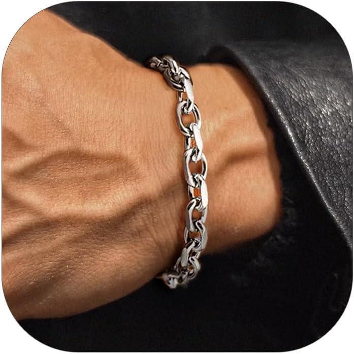 imageChainsHouse Cable Chain Link Bracelet for Men Women 7mm9mm12mm Width 7583quot Length 316L Stainless Steel18K Gold ToneBlack Send Gift Boxa 7mm stainless