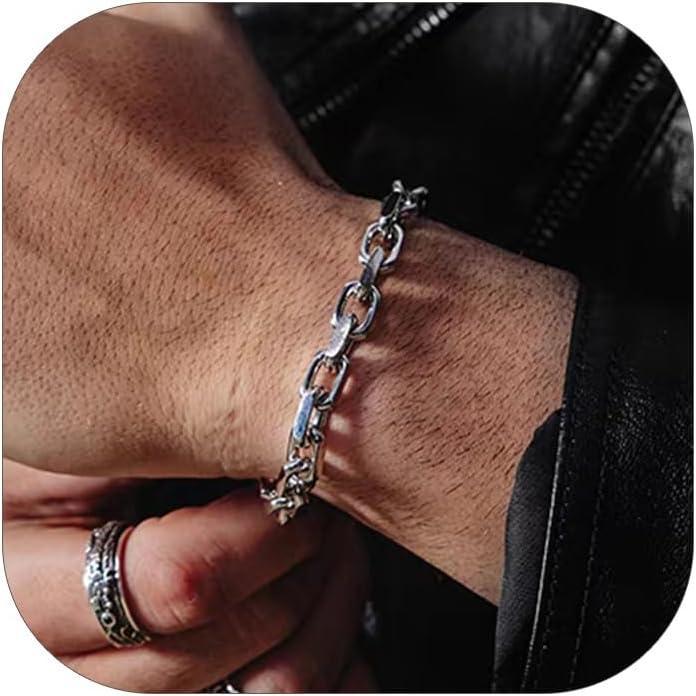 imageChainsHouse Cable Chain Link Bracelet for Men Women 7mm9mm12mm Width 7583quot Length 316L Stainless Steel18K Gold ToneBlack Send Gift Boxb  9mm stainless