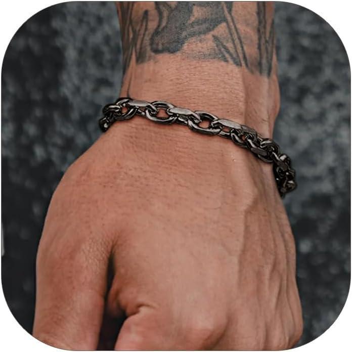 imageChainsHouse Cable Chain Link Bracelet for Men Women 7mm9mm12mm Width 7583quot Length 316L Stainless Steel18K Gold ToneBlack Send Gift Boxd  7mm black