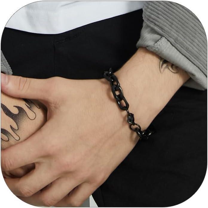 imageChainsHouse Cable Chain Link Bracelet for Men Women 7mm9mm12mm Width 7583quot Length 316L Stainless Steel18K Gold ToneBlack Send Gift Boxe 9mm black