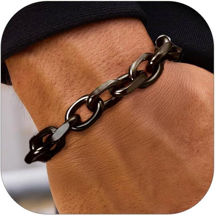 imageChainsHouse Cable Chain Link Bracelet for Men Women 7mm9mm12mm Width 7583quot Length 316L Stainless Steel18K Gold ToneBlack Send Gift Boxf  12mm black