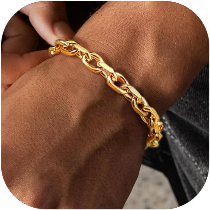 imageChainsHouse Cable Chain Link Bracelet for Men Women 7mm9mm12mm Width 7583quot Length 316L Stainless Steel18K Gold ToneBlack Send Gift Boxg 7mm gold