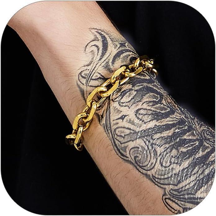 imageChainsHouse Cable Chain Link Bracelet for Men Women 7mm9mm12mm Width 7583quot Length 316L Stainless Steel18K Gold ToneBlack Send Gift Boxi  12mm gold