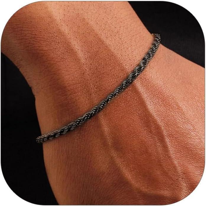 imageChainsHouse Chain Bracelet for Men Twisted Rope Bracelets Stainless SteelBlack14K Gold Metal Plated Wrist Chain 3mm6mm Width 83quot Send Gift Box3mmblacktwisted