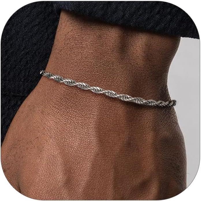 imageChainsHouse Chain Bracelet for Men Twisted Rope Bracelets Stainless SteelBlack14K Gold Metal Plated Wrist Chain 3mm6mm Width 83quot Send Gift Box3mmstainlesstwisted