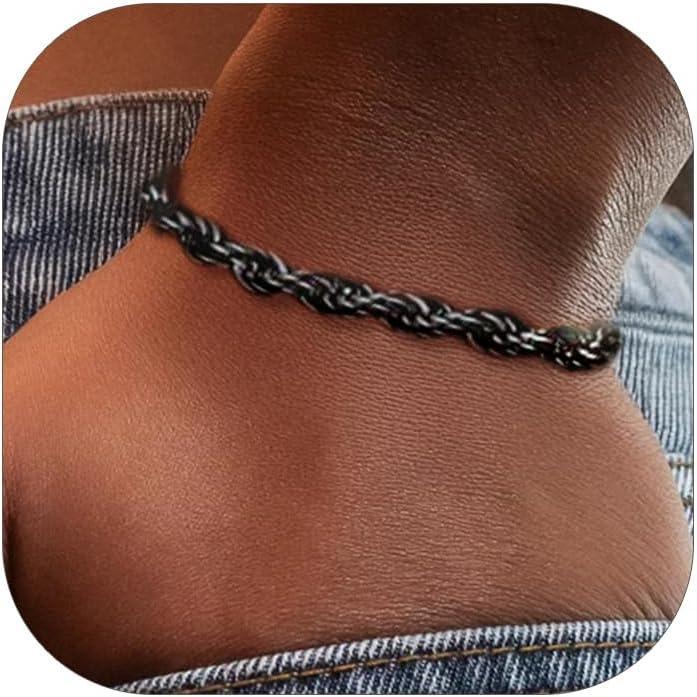 imageChainsHouse Chain Bracelet for Men Twisted Rope Bracelets Stainless SteelBlack14K Gold Metal Plated Wrist Chain 3mm6mm Width 83quot Send Gift Box6mmblacktwisted