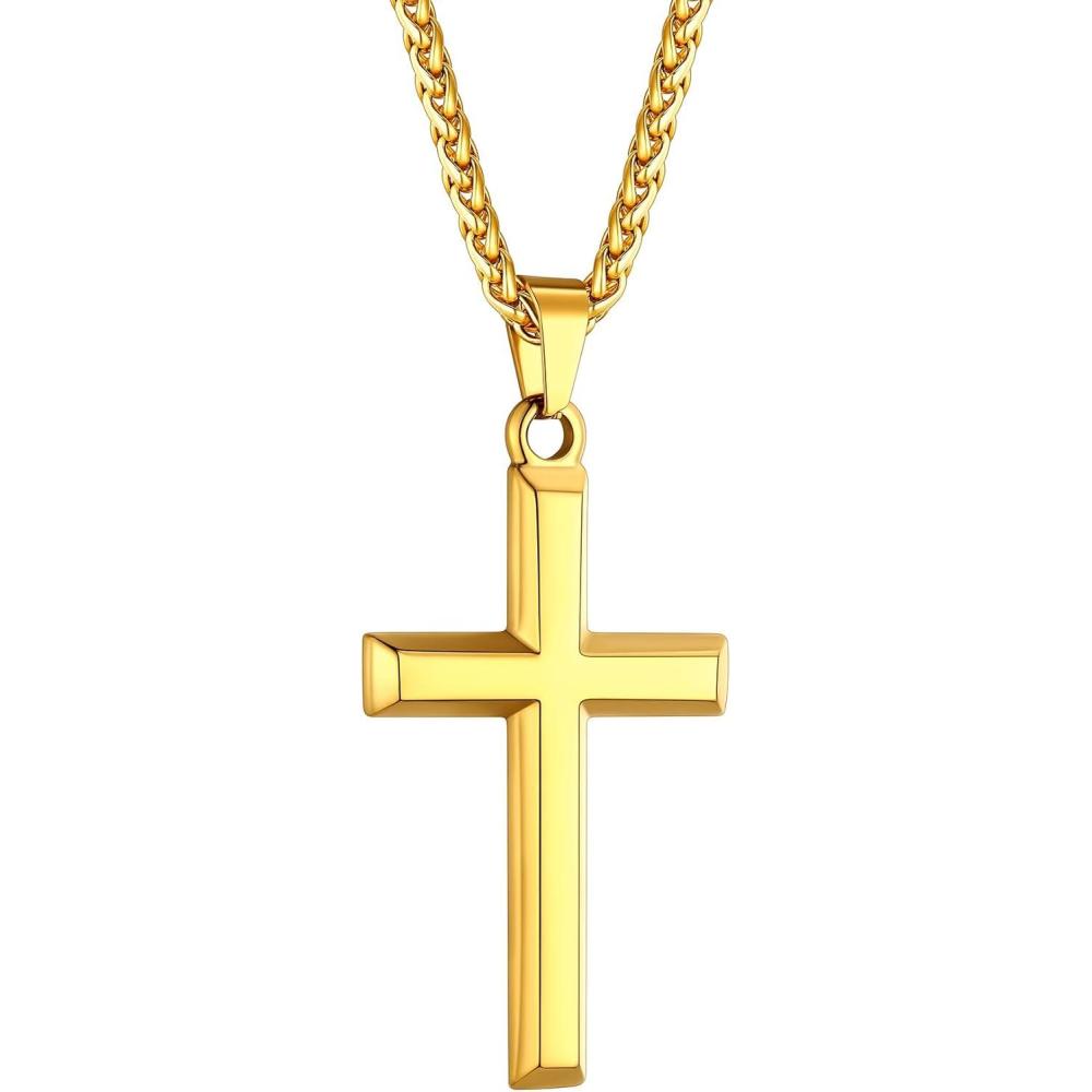 imageChainsHouse Cross Necklace for Men Black18K Gold PlatedStainless Steel Christian Jewelry Cross Pendant Necklace for Men with Gift Boxd CrossGold