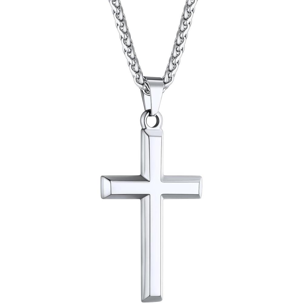 imageChainsHouse Cross Necklace for Men Black18K Gold PlatedStainless Steel Christian Jewelry Cross Pendant Necklace for Men with Gift Boxd CrossSteel
