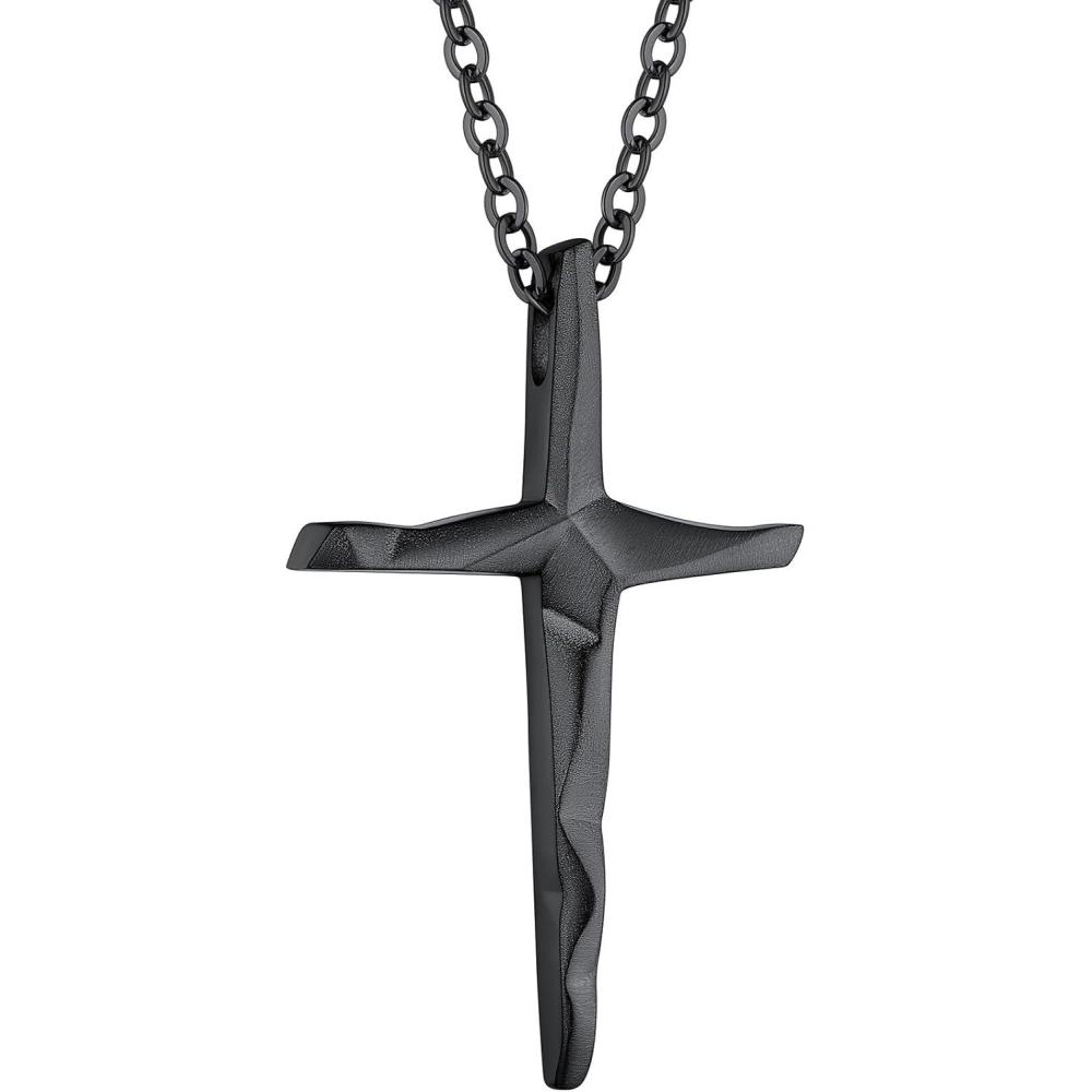 imageChainsHouse Cross Necklace for Men Black18K Gold PlatedStainless Steel Christian Jewelry Cross Pendant Necklace for Men with Gift Boxe Irregular CrossBlack