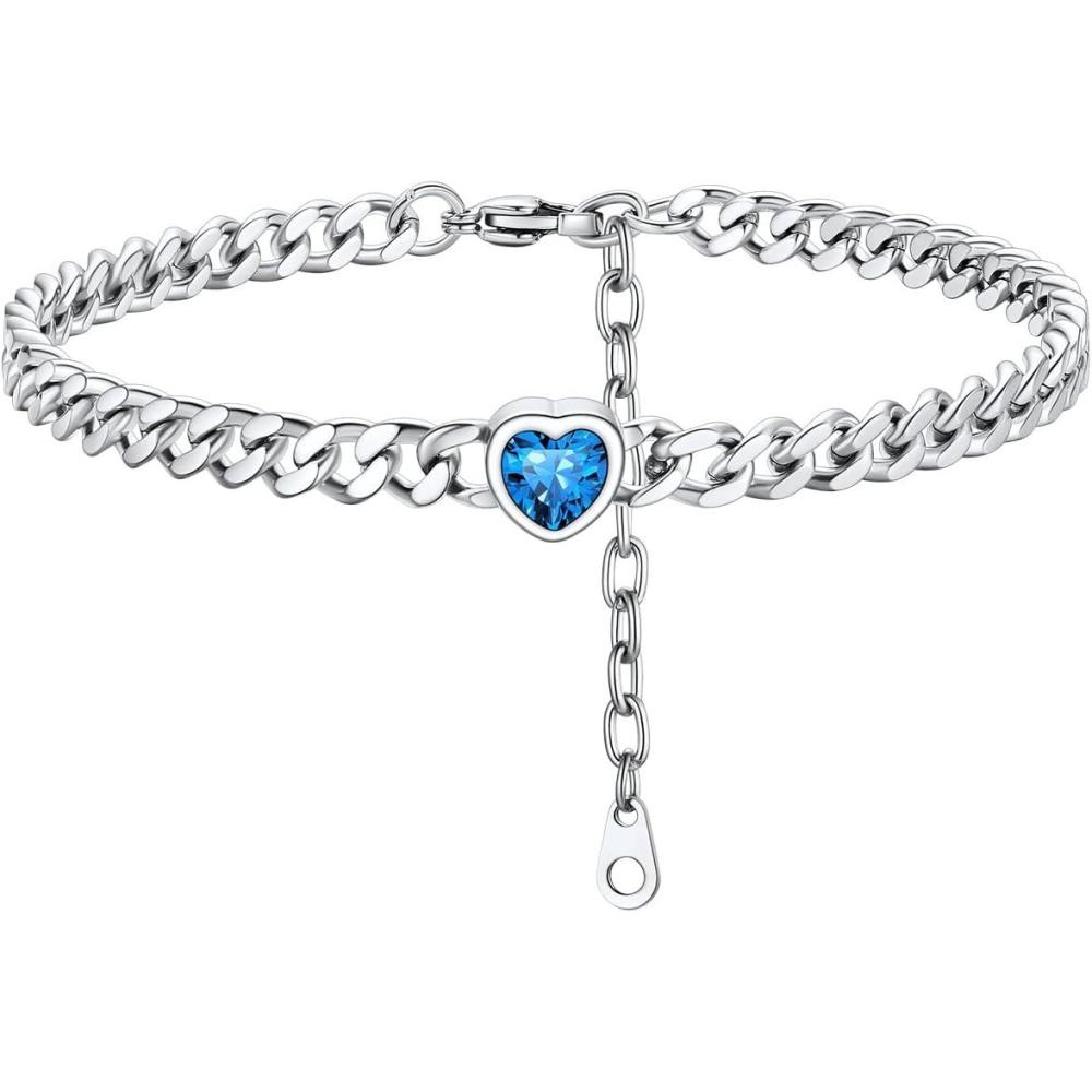 imageChainsHouse Cuban Chain Anklets for WomenStainless Steel Black 6mm Link Chain Ankle Bracelet with Heart Birthstone Jan Dec 12 Months 22cm27cm Adjustable with Gift Box12 DecTanzantiteSteel