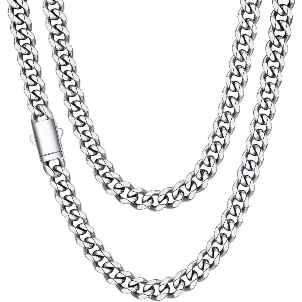 imageChainsHouse Cuban Link Chain for Men Stainless Steel Cuban Link Chain Black 14K Gold Plated Cuban Chain Necklace 6mm9mm12mm Width Hip Hop Mens Jewelry 18quot30quot Send Gift Boxb 9mm widthsteel