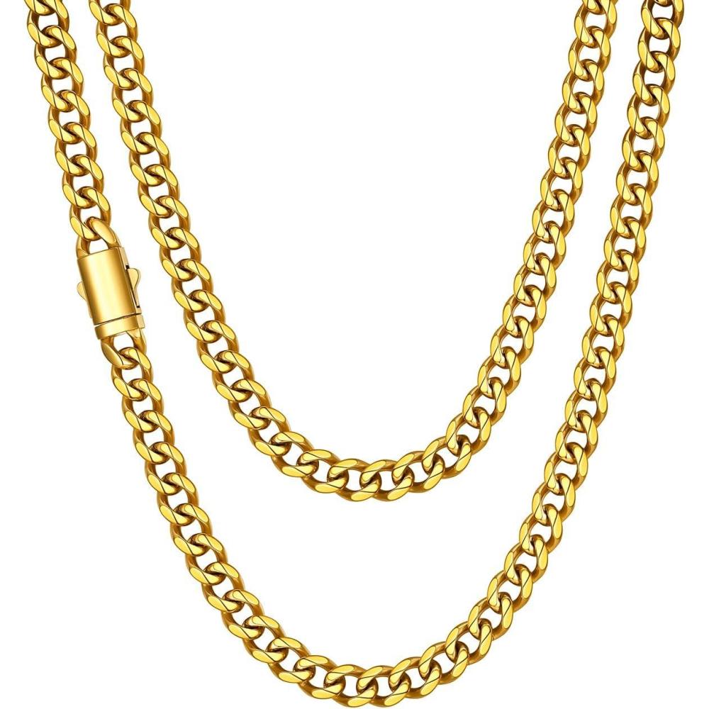 imageChainsHouse Cuban Link Chain for Men Stainless Steel Cuban Link Chain Black 14K Gold Plated Cuban Chain Necklace 6mm9mm12mm Width Hip Hop Mens Jewelry 18quot30quot Send Gift Boxd 6mm widthgold