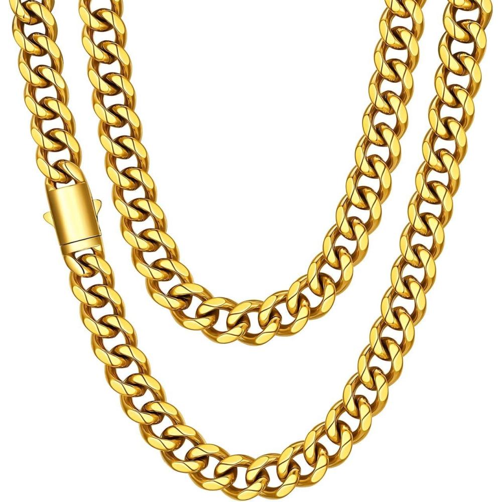 imageChainsHouse Cuban Link Chain for Men Stainless Steel Cuban Link Chain Black 14K Gold Plated Cuban Chain Necklace 6mm9mm12mm Width Hip Hop Mens Jewelry 18quot30quot Send Gift Boxf12mm widthgold