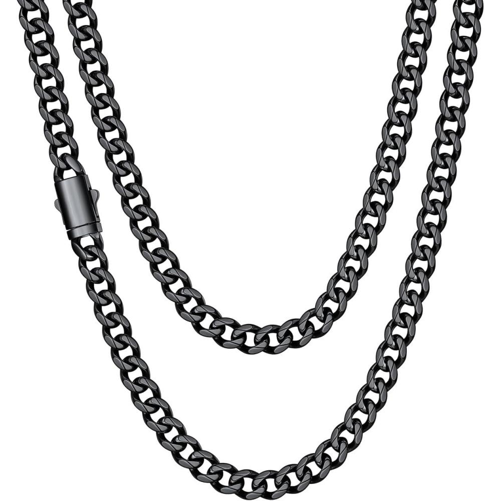 imageChainsHouse Cuban Link Chain for Men Stainless Steel Cuban Link Chain Black 14K Gold Plated Cuban Chain Necklace 6mm9mm12mm Width Hip Hop Mens Jewelry 18quot30quot Send Gift Boxg6mm widthblack