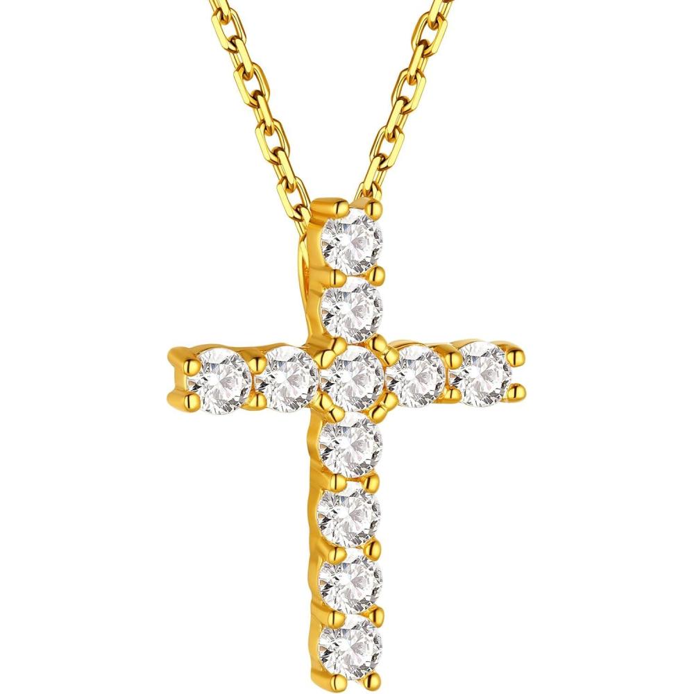 imageChainsHouse Cubic Zirconia Cross Necklace for Women Elegant Layered Cross Pendant Religious Crucifix Tiny Cross Necklaces for Women Girls Send Gift Boxc Claw CZ Gold
