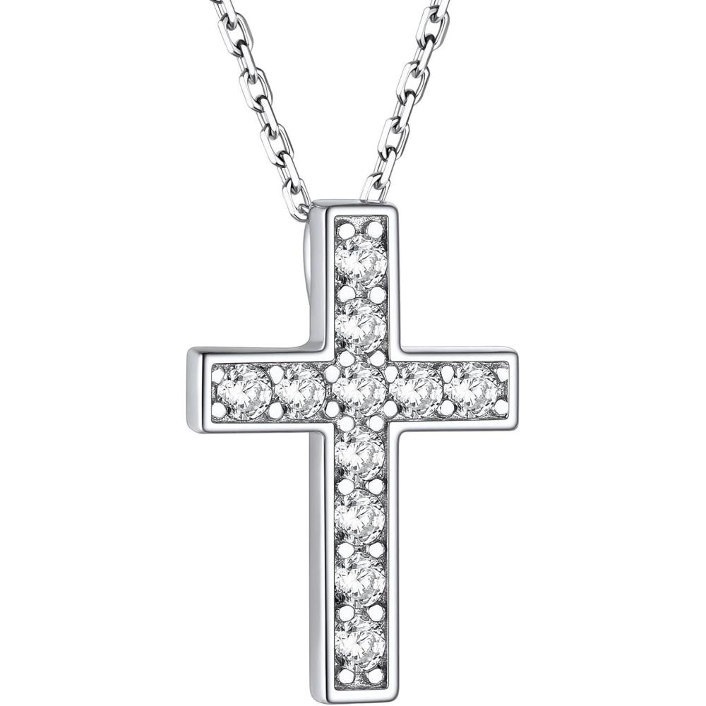 imageChainsHouse Cubic Zirconia Cross Necklace for Women Elegant Layered Cross Pendant Religious Crucifix Tiny Cross Necklaces for Women Girls Send Gift Boxb Inlaid CZ Silver