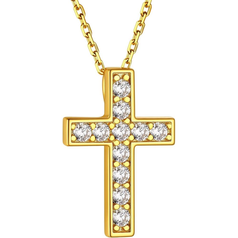 imageChainsHouse Cubic Zirconia Cross Necklace for Women Elegant Layered Cross Pendant Religious Crucifix Tiny Cross Necklaces for Women Girls Send Gift Boxb Inlaid CZ Gold