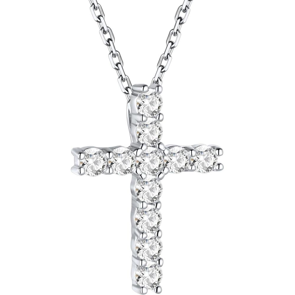 imageChainsHouse Cubic Zirconia Cross Necklace for Women  Elegant Layered Cross Pendant  Religious Crucifix Tiny Cross Necklaces for Women Girls Send Gift Boxc Claw CZ  Silver